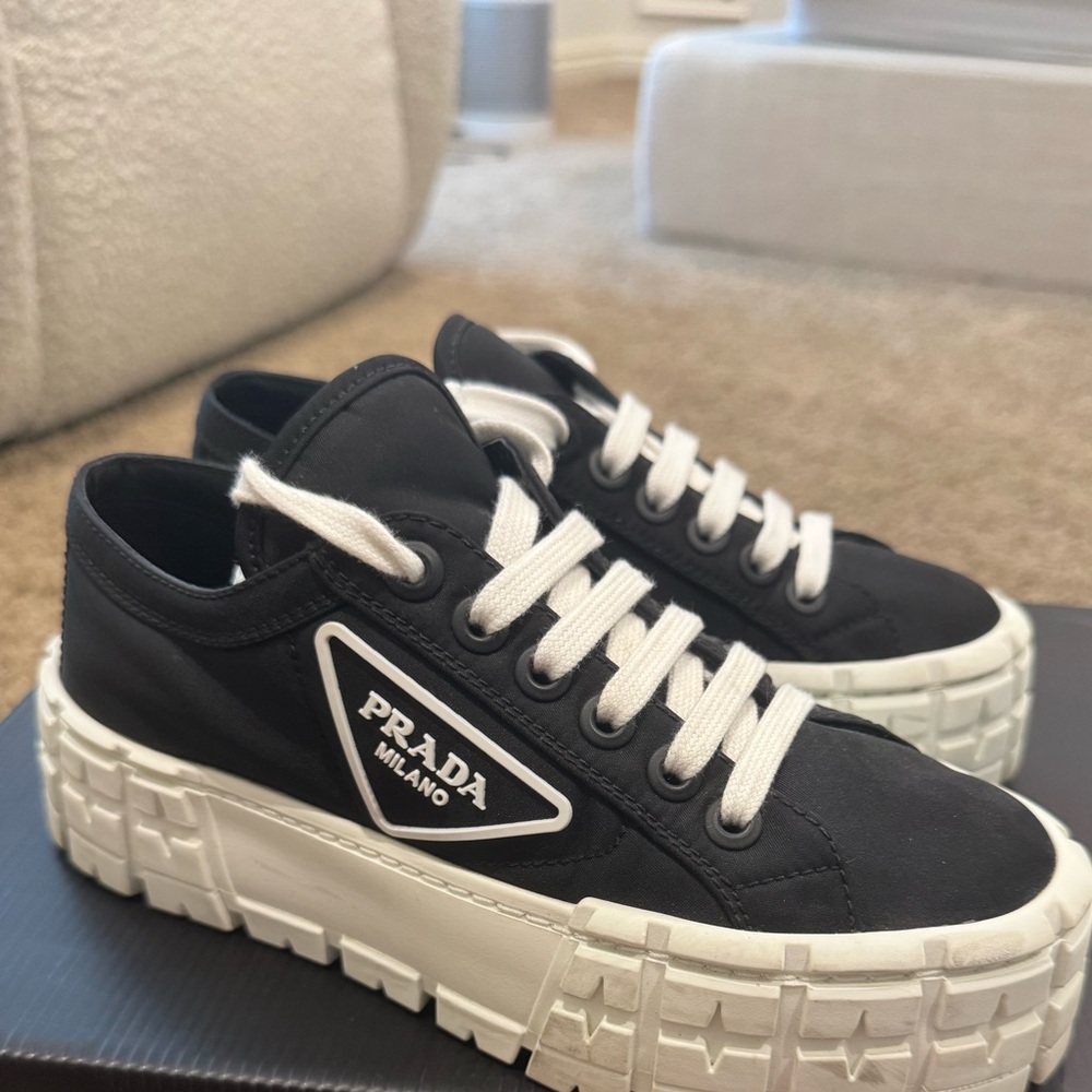 Prada black Double Wheel Re-Nylon gabardine sneakers